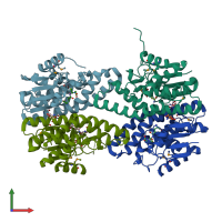 PDB entry 3lsz coloured by chain, front view.