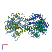 PDB entry 3lsz coloured by chain, top view.