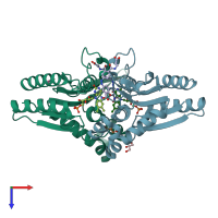 PDB entry 3lt5 coloured by chain, top view.