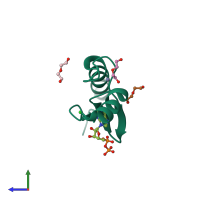 PDB entry 3lt8 coloured by chain, side view.