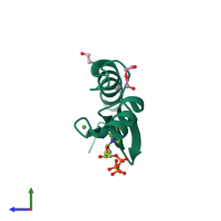 PDB entry 3ltc coloured by chain, side view.