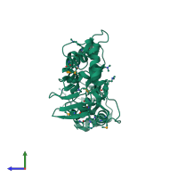 PDB entry 3lti coloured by chain, side view.