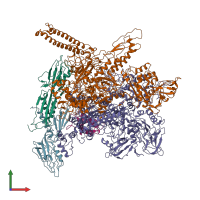 PDB entry 3lu0 coloured by chain, front view.