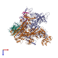 PDB entry 3lu0 coloured by chain, top view.