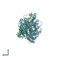 PDB entry 3lu6 coloured by chain, side view.