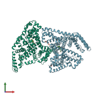 PDB entry 3lu7 coloured by chain, front view.