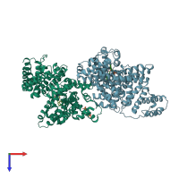 PDB entry 3lu7 coloured by chain, top view.