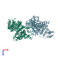 PDB entry 3lu8 coloured by chain, top view.