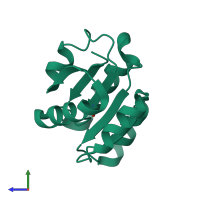 PDB entry 3lua coloured by chain, side view.