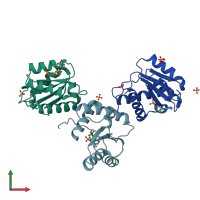PDB entry 3lud coloured by chain, front view.