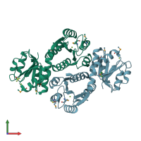PDB entry 3luf coloured by chain, front view.