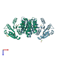 PDB entry 3luf coloured by chain, top view.