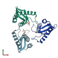 PDB entry 3lui coloured by chain, front view.