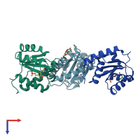 PDB entry 3luj coloured by chain, top view.