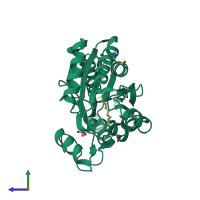 PDB entry 3lup coloured by chain, side view.