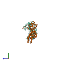 PDB entry 3lut coloured by chain, side view.