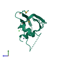 PDB entry 3luu coloured by chain, side view.