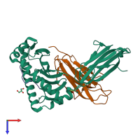 PDB entry 3lv3 coloured by chain, top view.