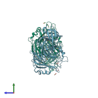 PDB entry 3lv4 coloured by chain, side view.