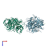 PDB entry 3lv4 coloured by chain, top view.