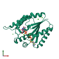 PDB entry 3lv8 coloured by chain, front view.