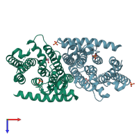 PDB entry 3lvs coloured by chain, top view.