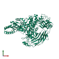 PDB entry 3lvt coloured by chain, front view.