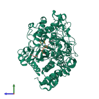 PDB entry 3lvw coloured by chain, side view.