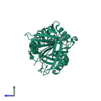 PDB entry 3lw2 coloured by chain, side view.