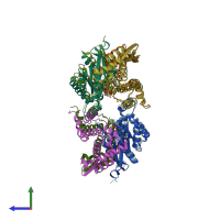 PDB entry 3lw8 coloured by chain, side view.