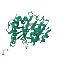 PDB entry 3lwd coloured by chain, top view.