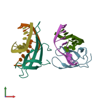 PDB entry 3lwi coloured by chain, front view.