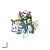 PDB entry 3lwi coloured by chain, side view.