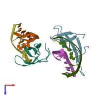 PDB entry 3lwi coloured by chain, top view.