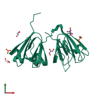 PDB entry 3lwk coloured by chain, front view.