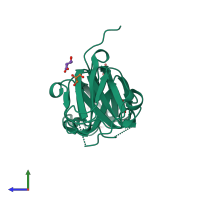 PDB entry 3lwk coloured by chain, side view.
