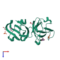 PDB entry 3lwk coloured by chain, top view.