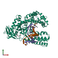 PDB entry 3lwm coloured by chain, front view.