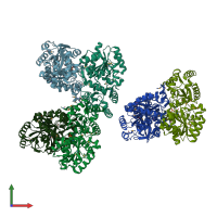 PDB entry 3lws coloured by chain, front view.