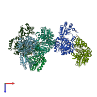 PDB entry 3lws coloured by chain, top view.