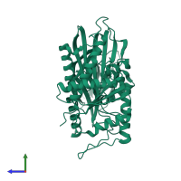 PDB entry 3lwt coloured by chain, side view.