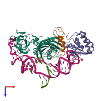 PDB entry 3lwv coloured by chain, top view.