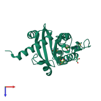 PDB entry 3lwx coloured by chain, top view.