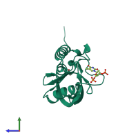 PDB entry 3lx0 coloured by chain, side view.