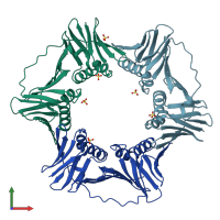 PDB entry 3lx2 coloured by chain, front view.