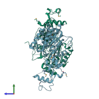 PDB entry 3lx6 coloured by chain, side view.