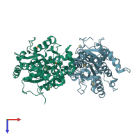 PDB entry 3lx6 coloured by chain, top view.