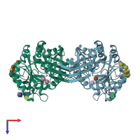 PDB entry 3lxa coloured by chain, top view.