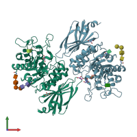 PDB entry 3lxb coloured by chain, front view.