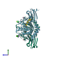 PDB entry 3lxb coloured by chain, side view.
